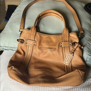 B. Makowsky soft pebble leather shoulder bag in tan.
